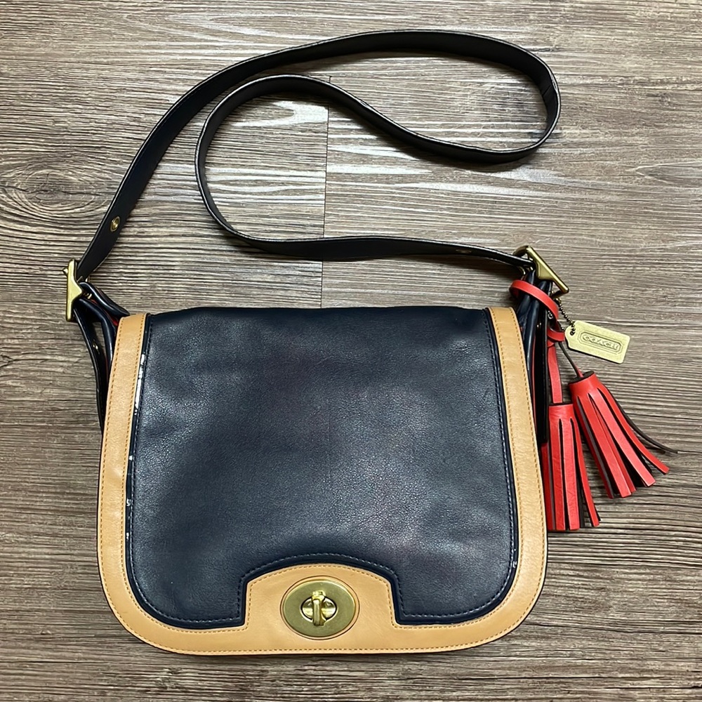 Coach Navy, Tan & Red Leather Crossbody Bag